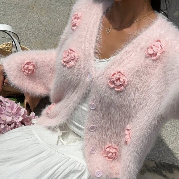 Pink Casual Women's Long Sleeve Cardigan - Picture 8 of 8